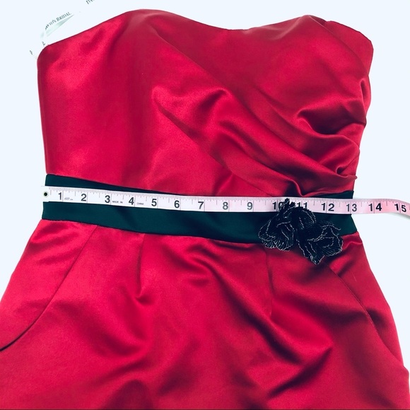 DAVIDS BRIDAL Strapless Red Evening Gown Bustier Sweetheart Neck Mini Dress Sz 2 - Picture 11 of 12